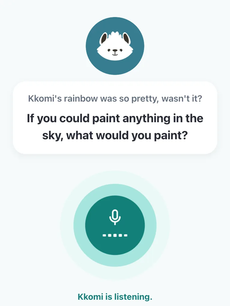 Talk with Kkomi screen — Kkomi asks a question that widens thinking